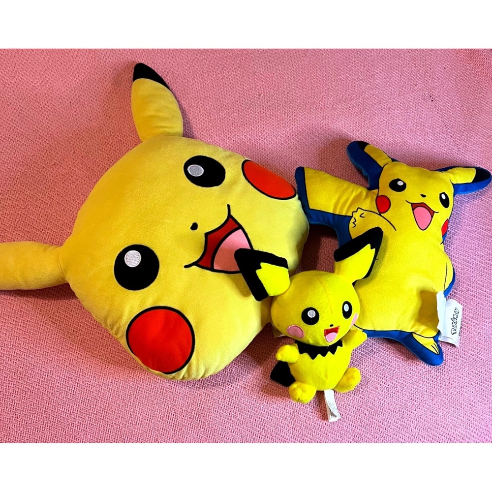 Pokemon Pikachu Plush Bundle Head Pillow Pichu and Character Pillow Set of 3